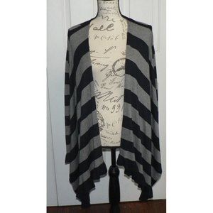 Sweet Romeo Women's Striped Open Front Sweater Cardigan in Black & Grey Small